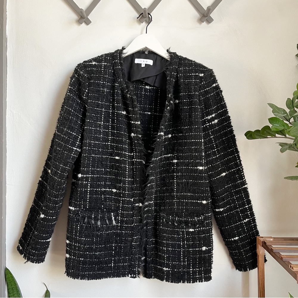 IRO Black Tweed Fringed Blazer Jacket